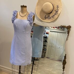 Eliza J Ruffle strap sheath dress striped seersucker size 4